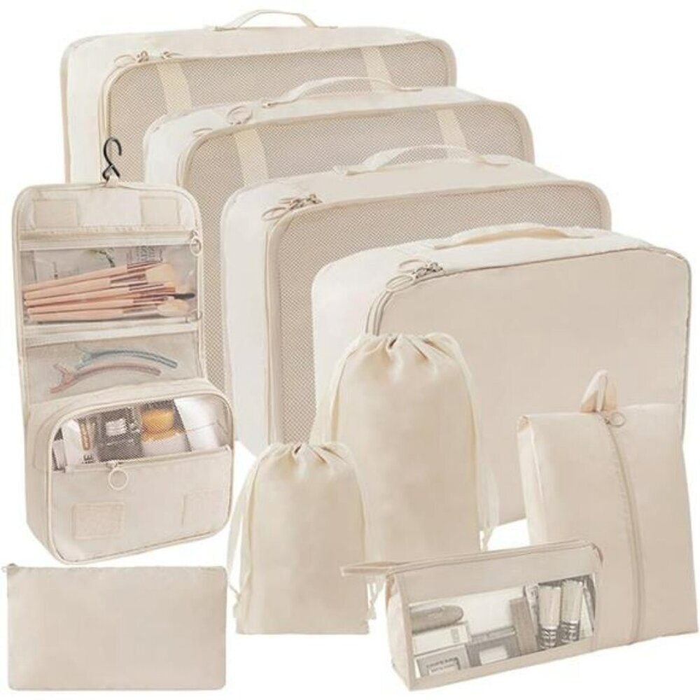 10 Piece Packing Cubes Travel Luggage Organizer Set Suitcase Carry On Bags Beige